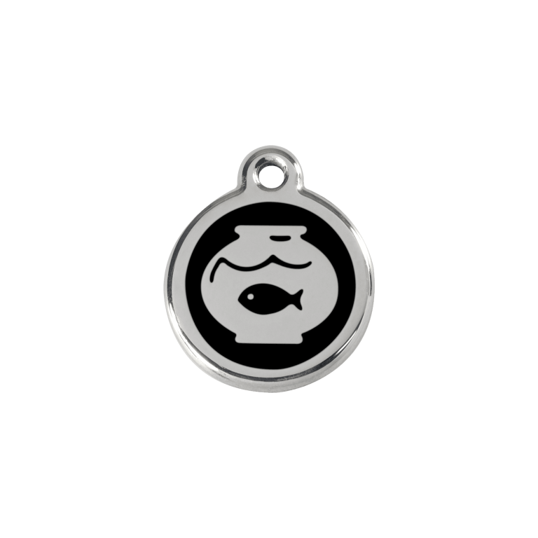 Vue avant - Médaille personnalisée en émail et acier inoxydable Red Dingo - Motif bocal à poissons - Noir - Größe S