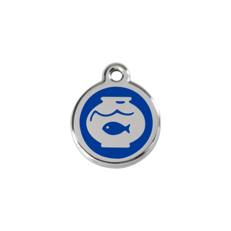 Vue avant - Médaille personnalisée pour chien/chat Red Dingo Émail/Acier inoxydable - Motif Bocal Poissons Bleu foncé - Größe S