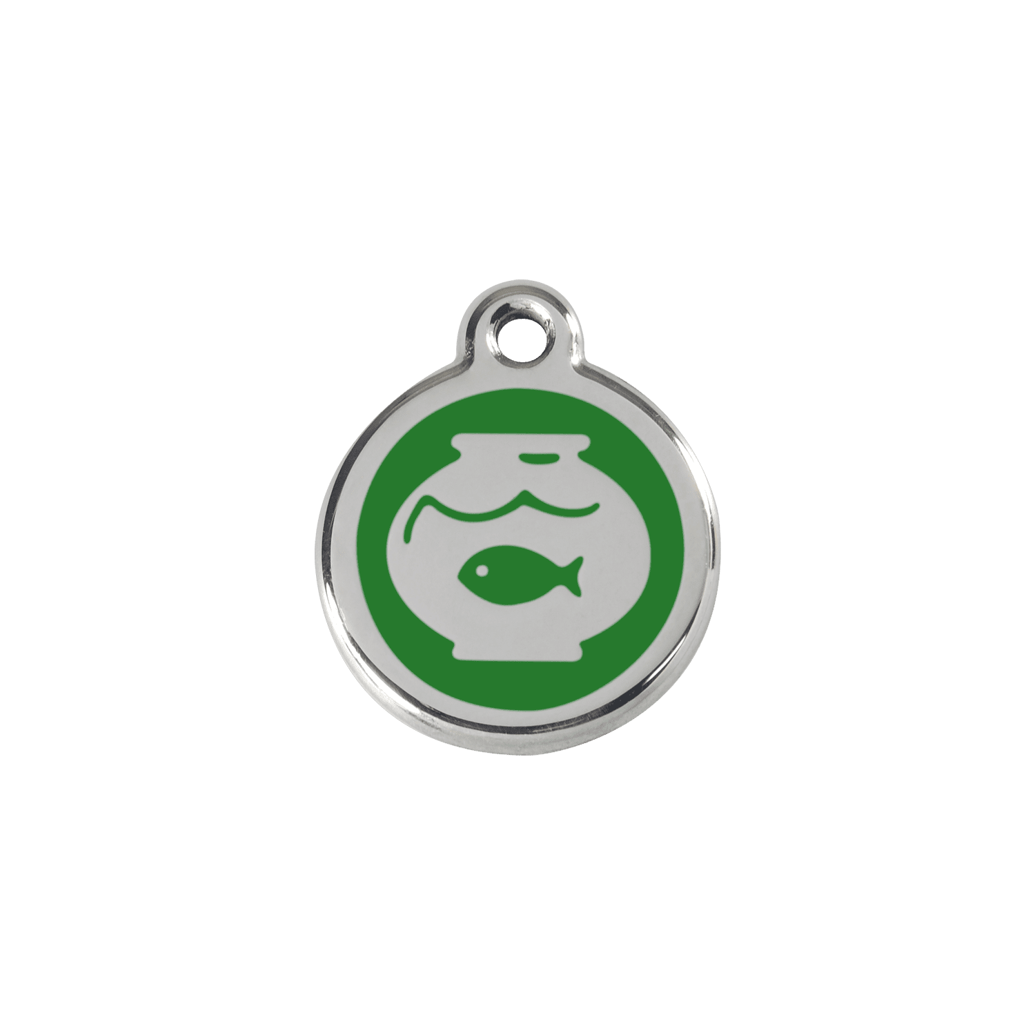 Vue avant - Médaille personnalisée pour chien/chat Red Dingo Émail et acier inoxydable - Motif bocal poissons - Vert - Größe S
