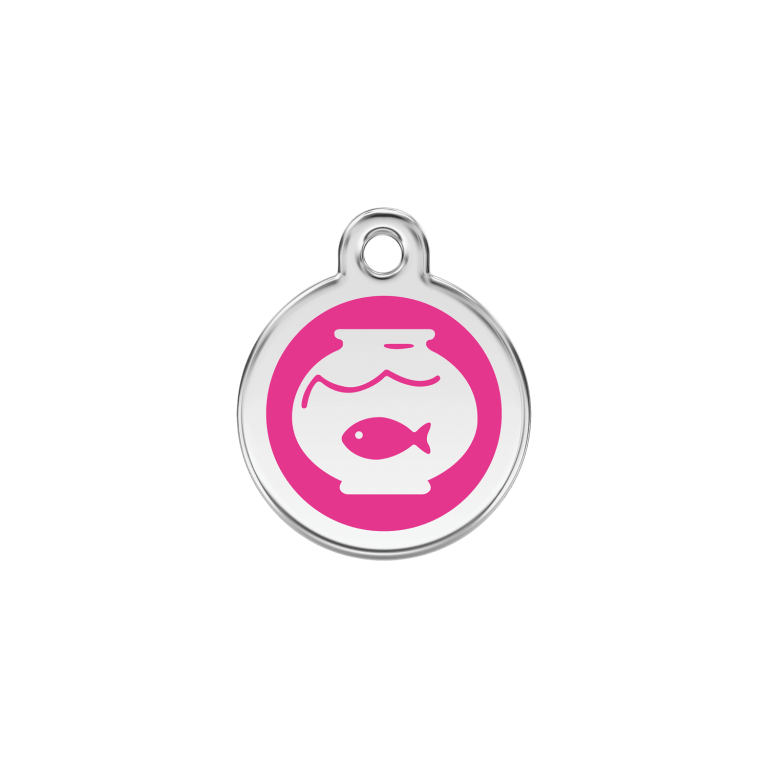 Vue avant - Médaille personnalisée pour chien/chat Red Dingo Émail/Acier inoxydable - Motif bocal poissons - Rose vif - Größe S