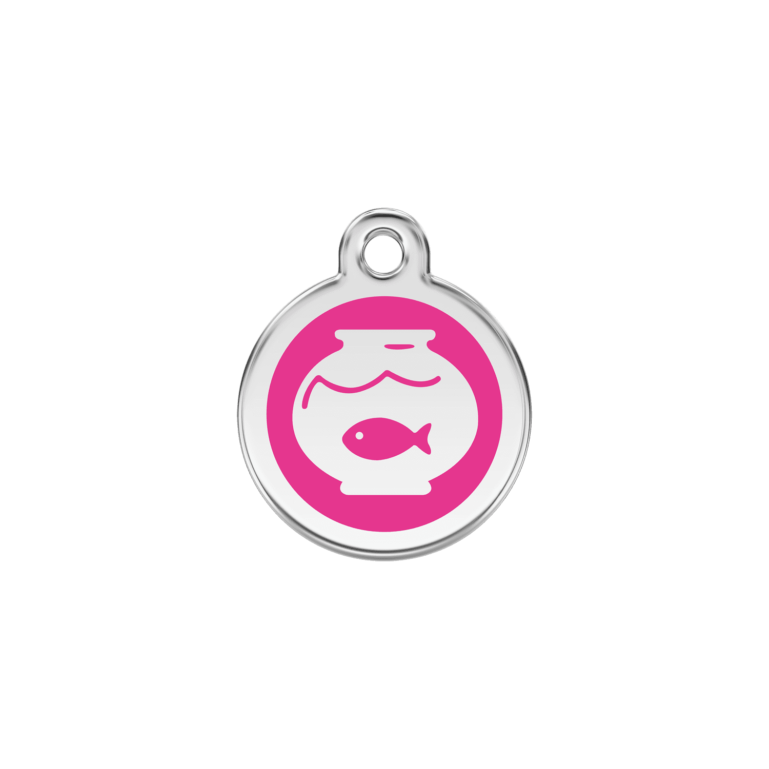 Vue avant - Médaille personnalisée pour chien/chat Red Dingo Émail/Acier inoxydable - Motif bocal poissons - Rose vif - Größe S