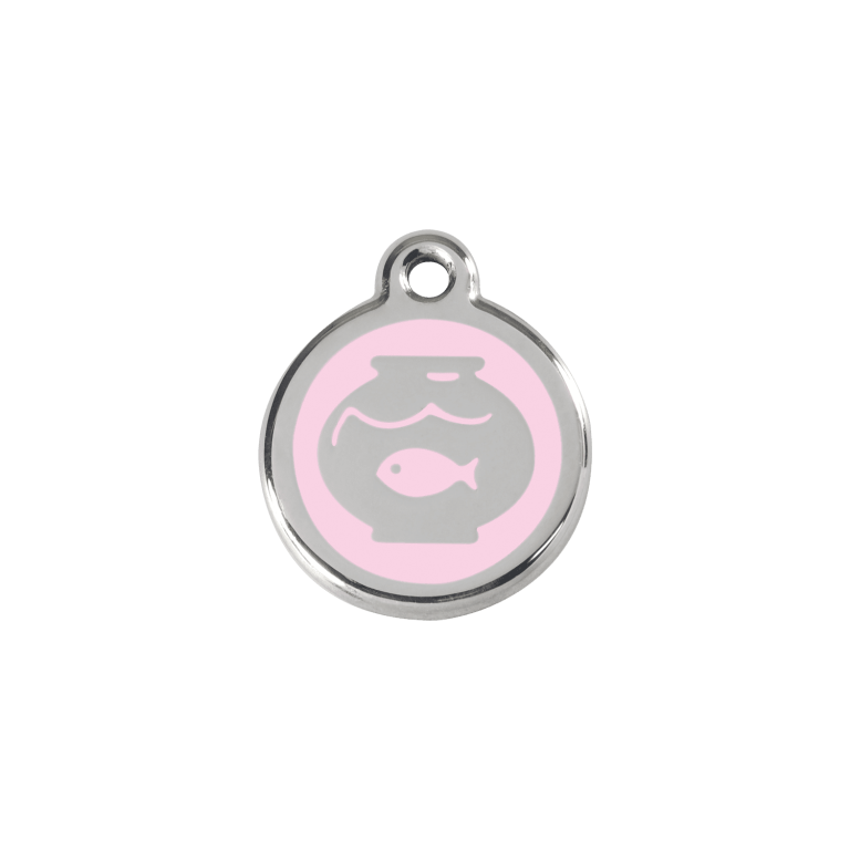 Vue avant - Médaille personnalisée pour chat en émail et acier inoxydable rose - Red Dingo 01-FB-PK-SM
