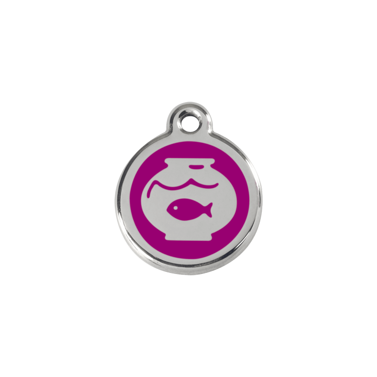 Vue avant - Médaille personnalisée pour chien/chat Red Dingo Émail/Acier Violet S - Gravure poissons