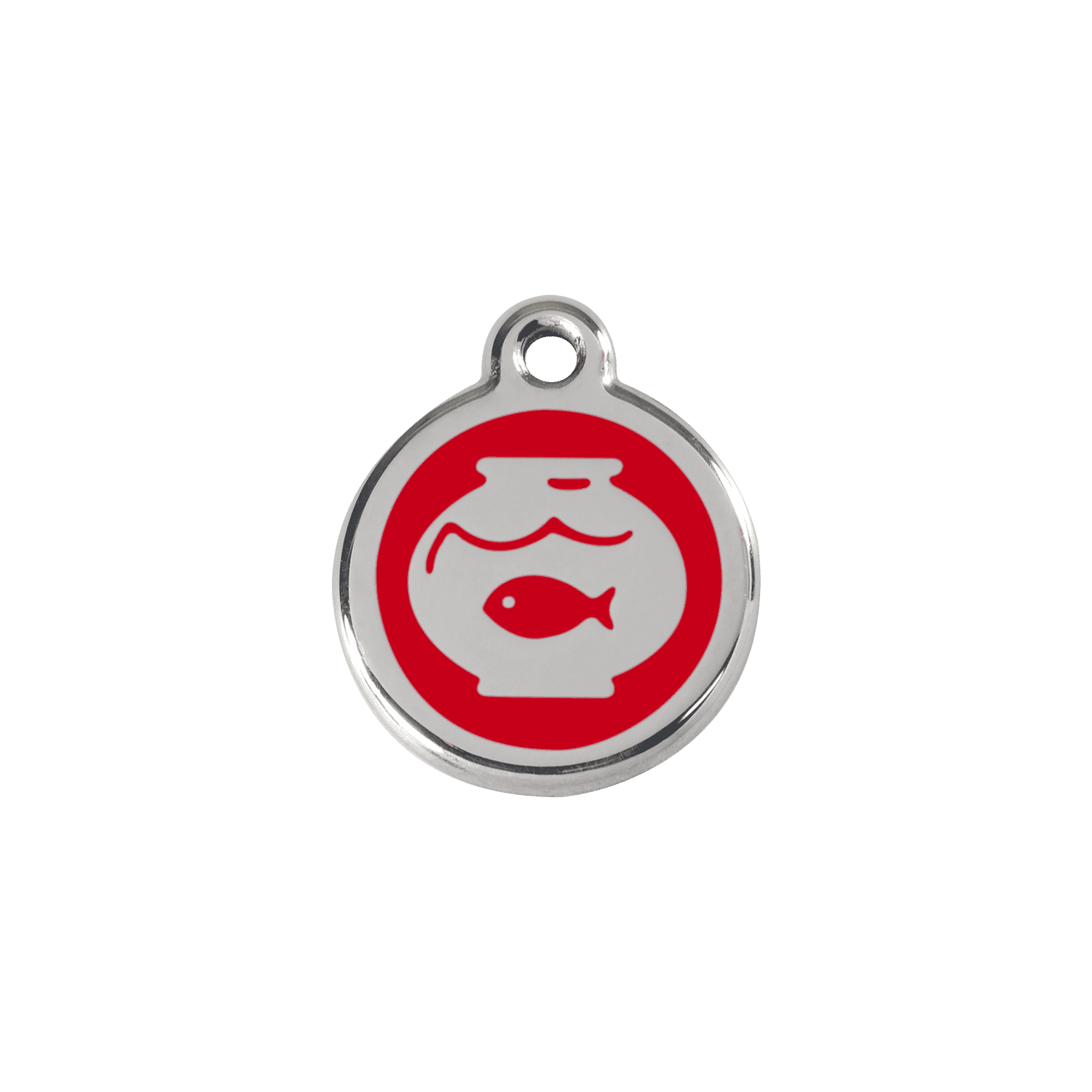 Vue avant - Médaille personnalisée pour chien/chat Red Dingo Émail et acier inoxydable - Motif bocal poissons - Rouge - Größe S