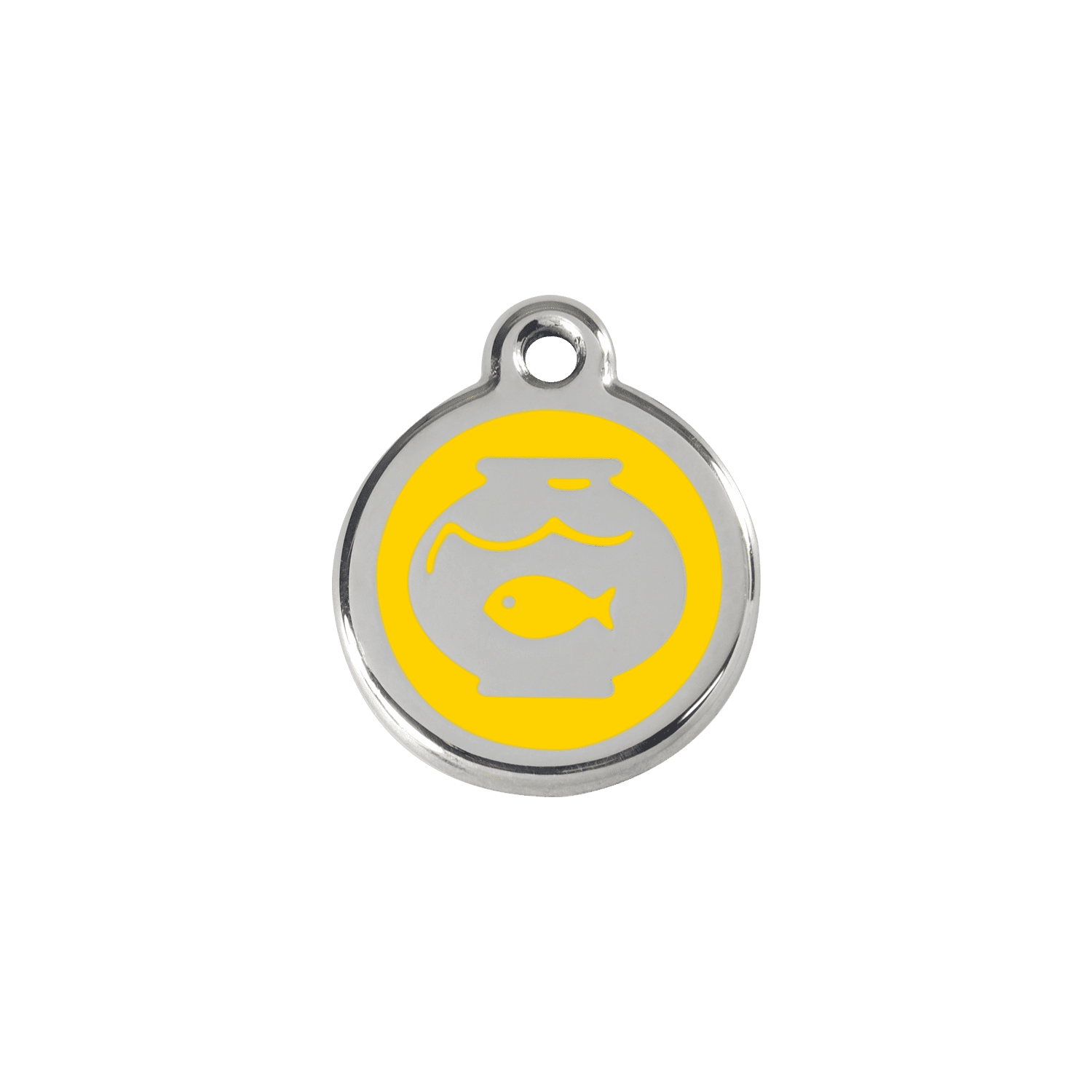 Vue avant - Médaille personnalisée pour chien/chat Red Dingo Émail/Acier Jaune - Motif Bocal Poissons - Größe S