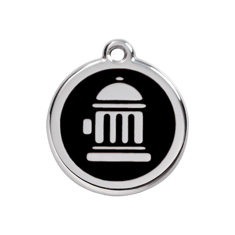 Vue avant - Médaille personnalisée pour chien Red Dingo Émail et acier inoxydable - Bouche d'incendie - Noir - Größe M