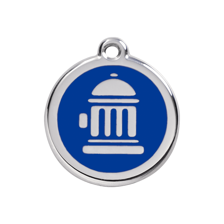 Vue avant - Médaille personnalisée pour chien ou chat - Red Dingo - Bouche d'incendie - Bleu foncé - Größe M