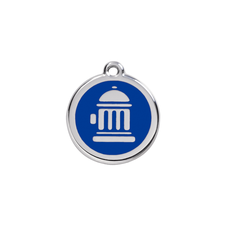Vue avant - Médaille personnalisée pour chien/chat Red Dingo - Bouche d'incendie bleu foncé - Größe S - Gravure incluse