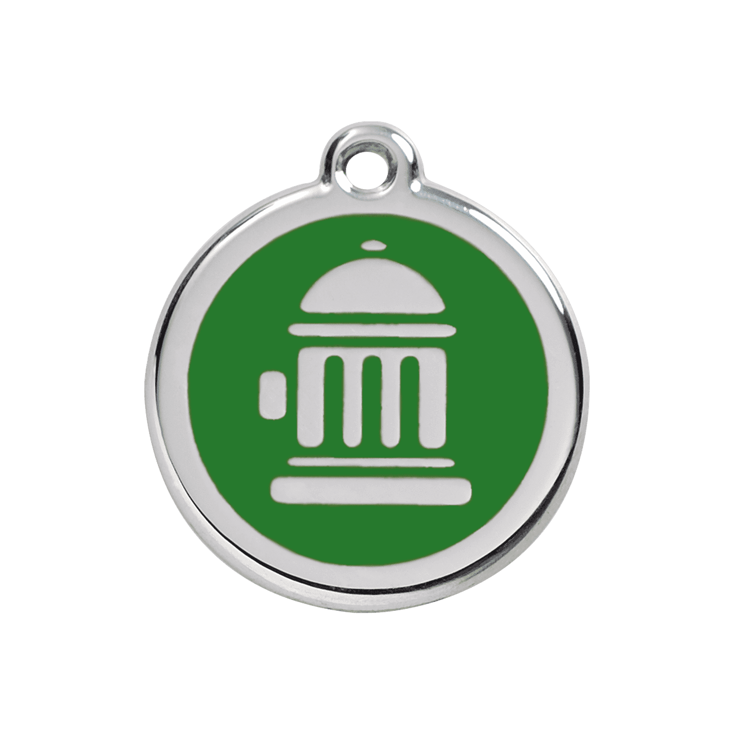 Vue avant - Médaille personnalisée pour chien Red Dingo Émail et acier inoxydable - Motif bouche d'incendie - Vert - Größe M