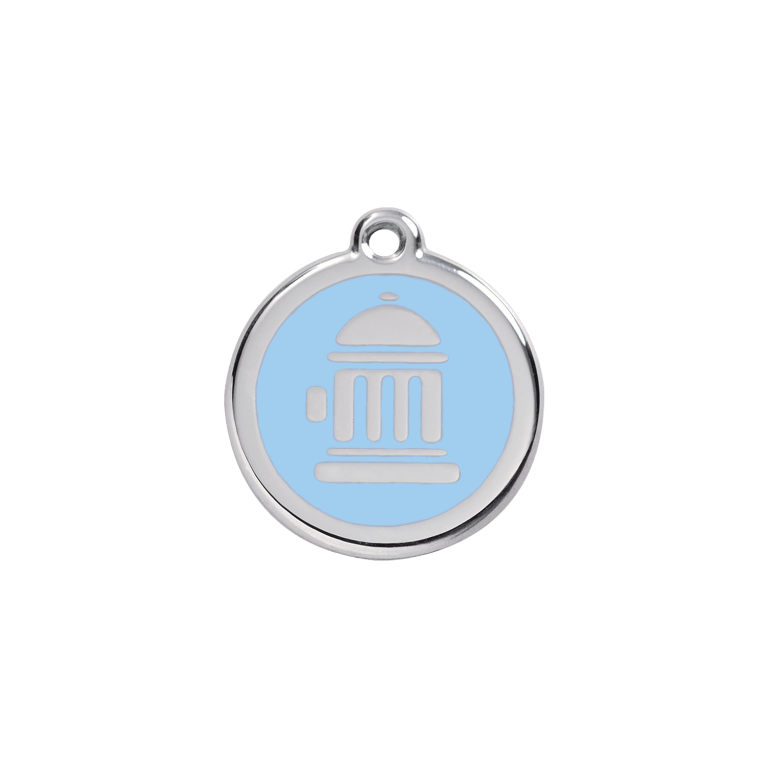 Vue avant - Médaille personnalisée pour chien/chat Red Dingo Émail/Acier inoxydable Bouche d'incendie Bleu clair 20mm