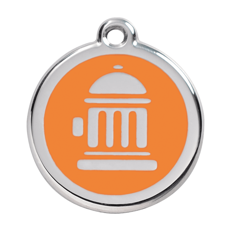 Vue avant - Médaille personnalisée pour chien Red Dingo Émail et acier inoxydable Orange Bouche d'incendie - Größe L