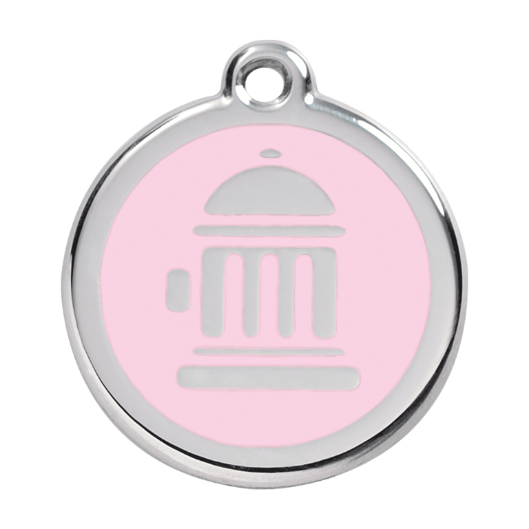 Vue avant - Médaille personnalisée pour chien Red Dingo Émail et acier inoxydable - Bouche d'incendie rose - Größe L
