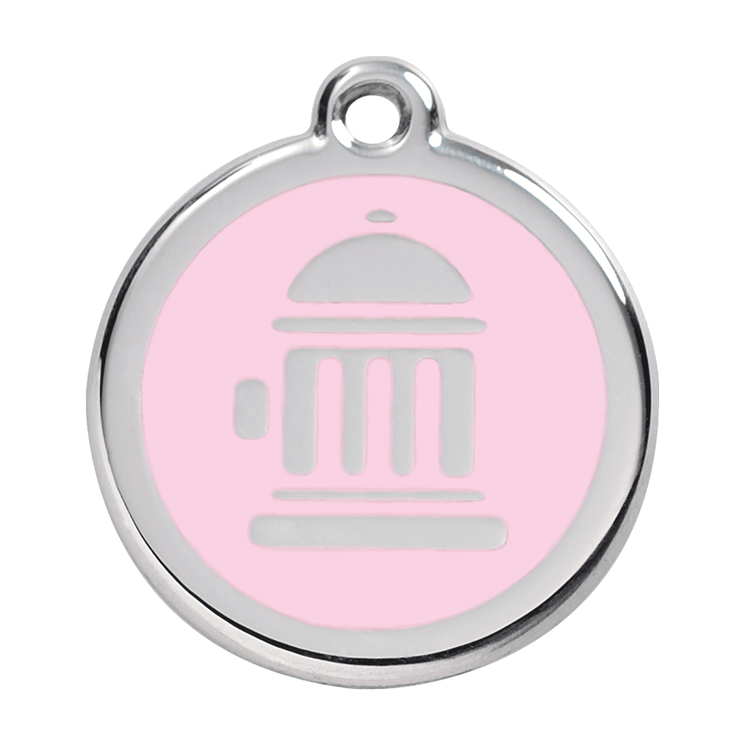 Vue avant - Médaille personnalisée pour chien Red Dingo Émail et acier inoxydable - Bouche d'incendie rose - Größe L