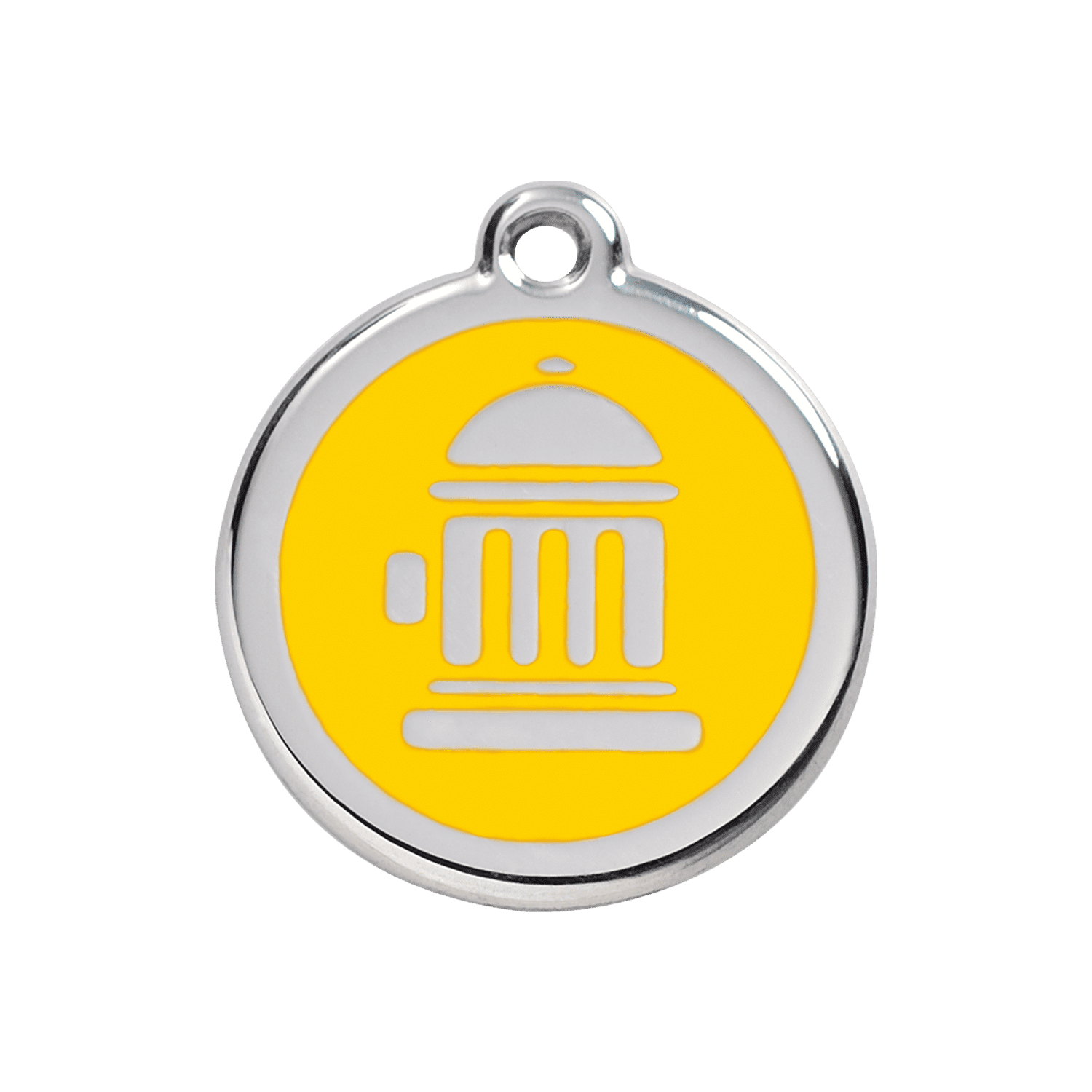 Vue avant - Médaille personnalisée pour chien - Red Dingo Émail et acier inoxydable - Bouche d'incendie jaune - Größe M