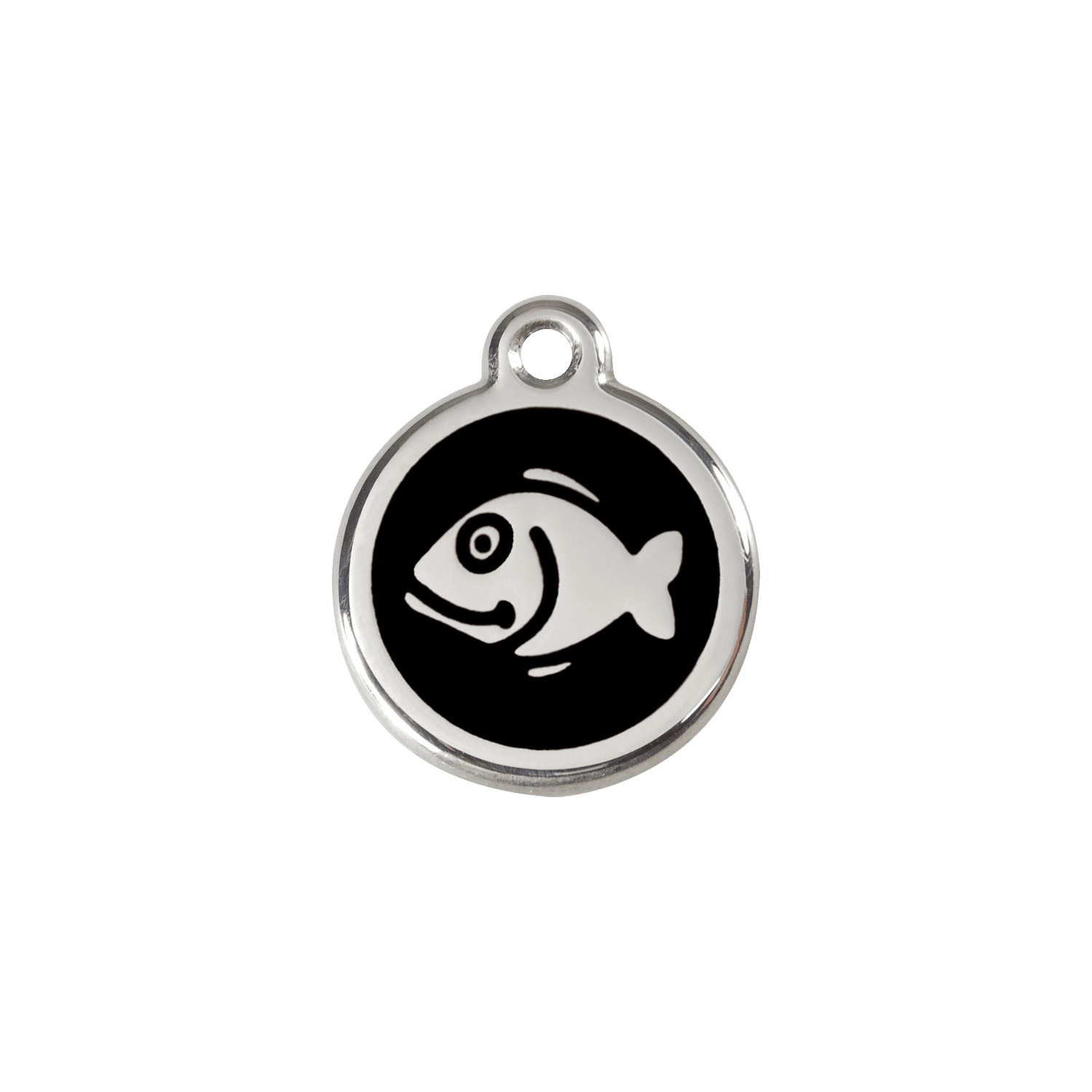 Vue avant - Médaille personnalisée pour chien/chat Red Dingo Émail et acier inoxydable - Motif poisson - Noir - Größe S