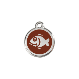 Katzenmarke Fisch braun aus Emaille und Edelstahl, Größe S