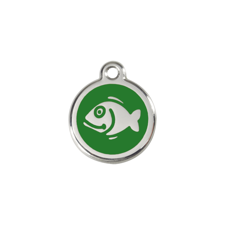 Vue avant - Médaille personnalisée pour chien/chat Red Dingo Émail/Acier inoxydable Poisson Vert S 20.00mm