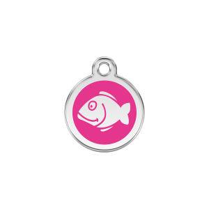 Katzenmarke Fisch aus Emaille und Edelstahl, Größe S, leuchtend rosa
