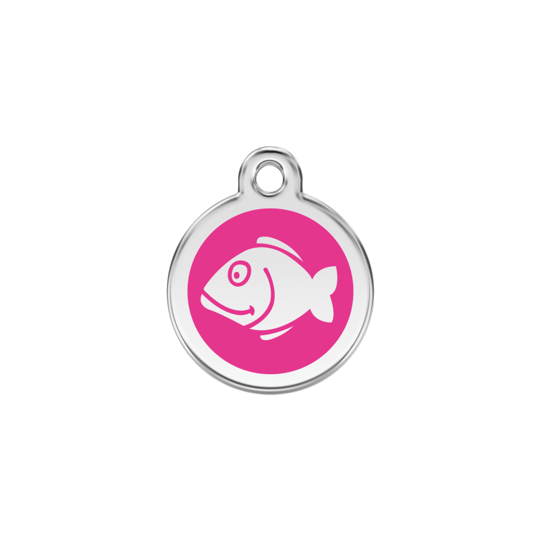 Vue avant - Médaille personnalisée pour chien/chat Red Dingo Émail/Acier inoxydable Poisson Rose vif S 20.00 7G
