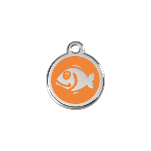 Katzenmarke Fisch Orange aus Emaille und Edelstahl, Größe S