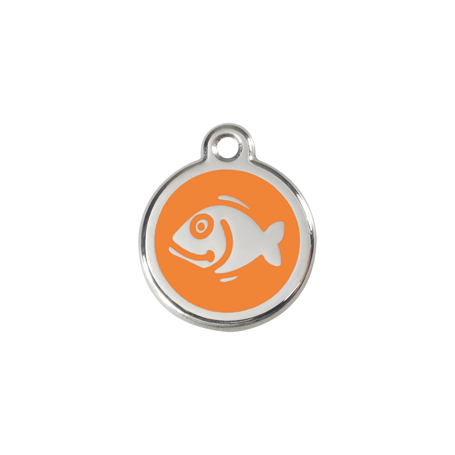 Vue avant - Médaille personnalisée chat Red Dingo Émail et acier inoxydable motif poisson orange - Größe S