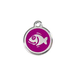 Katzenmarke Fisch aus Emaille und Edelstahl, Größe S, Violett