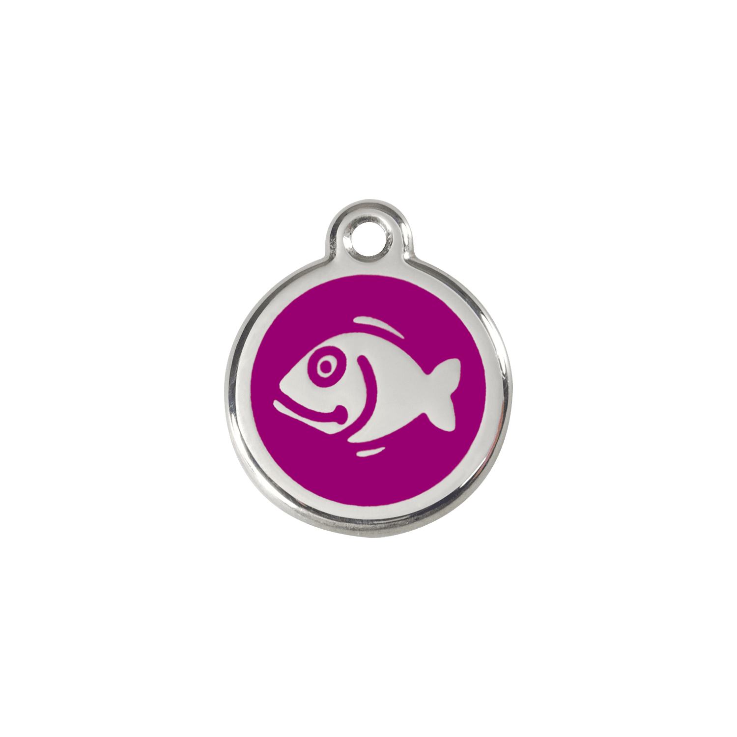 Vue avant - Médaille personnalisée pour chien/chat Red Dingo Émail/Acier Inoxydable Poisson Violet S 20.00 7G - Référence : 01-FI-PU-SM