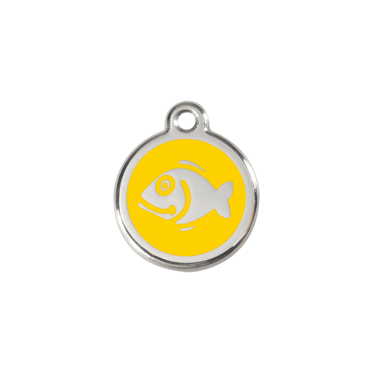 Vue avant - Médaille personnalisable pour chien/chat Red Dingo Émail/Acier inoxydable Jaune Poisson S - 01-FI-YE-SM
