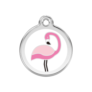 Hundemarke Weißer Flamingo M aus Emaille und Edelstahl 30 mm