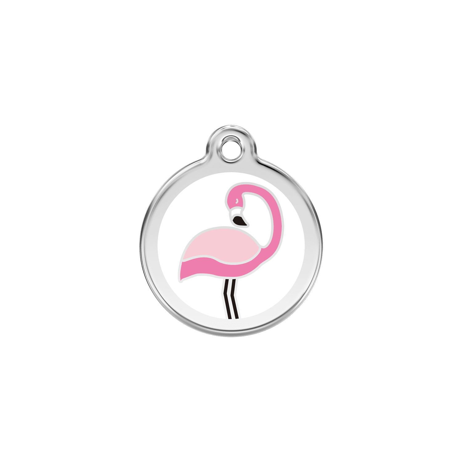Vue avant - Médaille personnalisée pour chat ou chien - Red Dingo Émail et acier inoxydable - Motif Flamant Blanc - Größe S