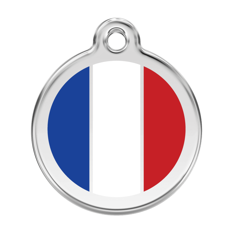 Vue avant - Médaille personnalisée pour chien Red Dingo Émail et acier inoxydable Drapeau français Blanc - Größe L