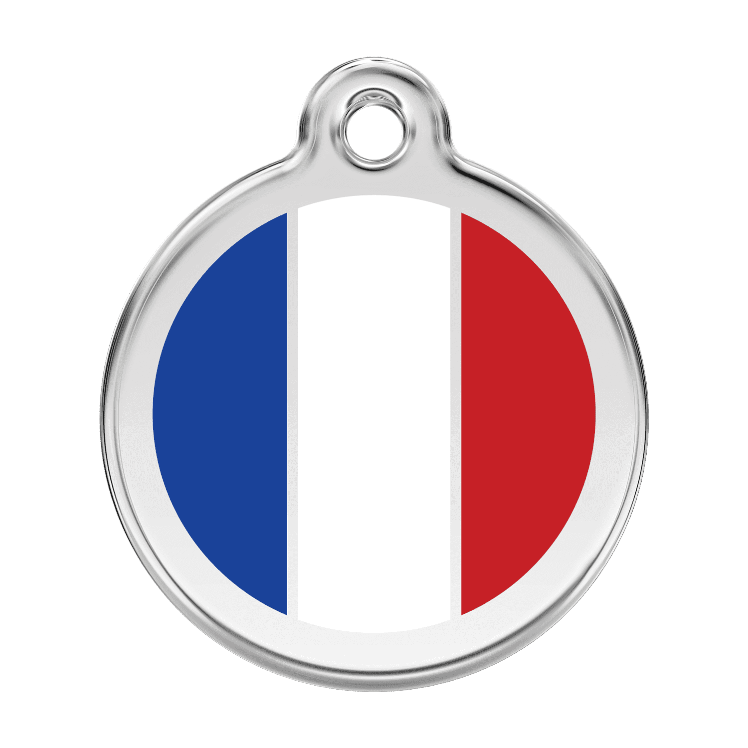 Vue avant - Médaille personnalisée pour chien Red Dingo Émail et acier inoxydable Drapeau français Blanc - Größe L