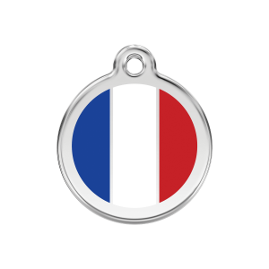 Hundemarke Weiß Französische Flagge Emaille Edelstahl Mittel