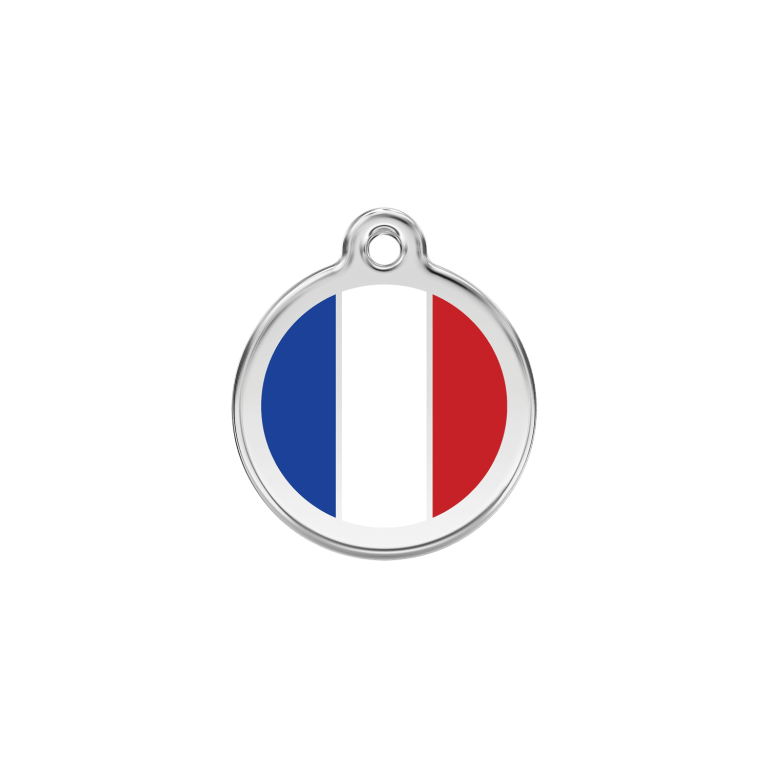 Vue avant - Médaille personnalisée pour chien/chat Red Dingo - Drapeau français - Blanc - Größe S