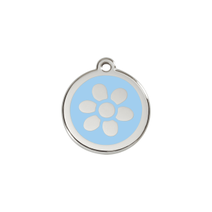 Katzenmarke Klein mit hellblauer Blumen-Emaille und Edelstahl