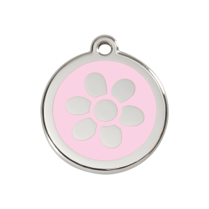 Hundemarke Blume Größe M mit rosa Emaille und Edelstahl