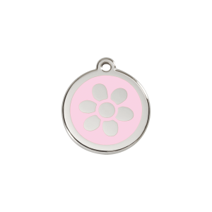 Hundemarke Blume aus rosa Emaille und Edelstahl, Klein