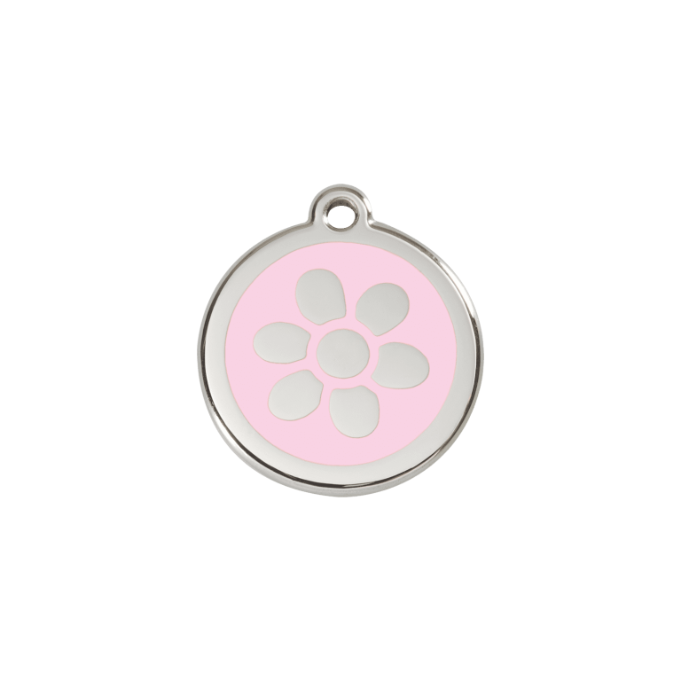 Vue avant - Médaille personnalisée Red Dingo Émail et acier inoxydable - Motif Fleur - Rose - Größe S