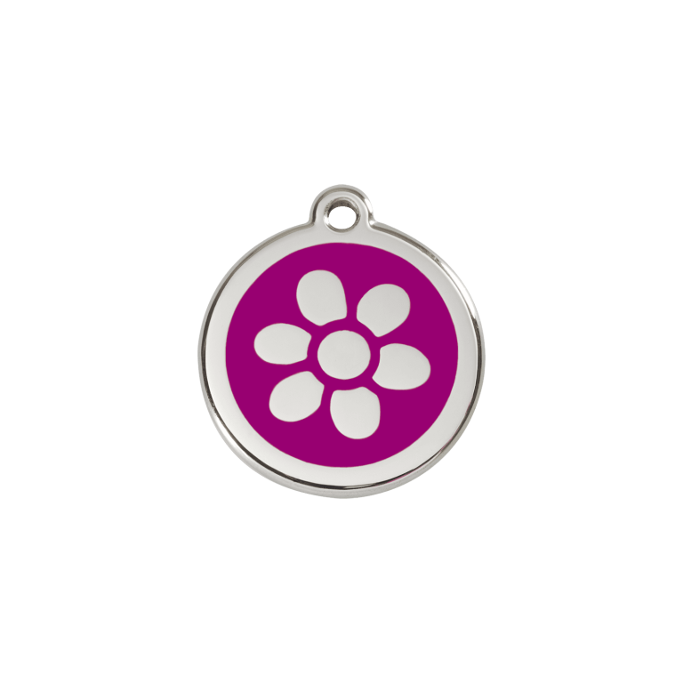 Vue avant - Médaille personnalisée pour chien/chat Red Dingo Émail/Acier inoxydable Fleur Violet S 20.00 7G