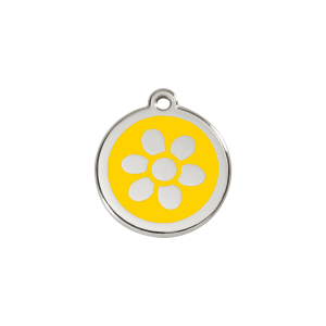 Katzenmarke Gelbe Blume aus Emaille und Edelstahl, Klein