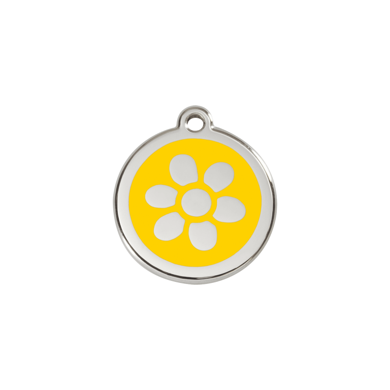 Vue avant - Médaille personnalisée pour chien/chat Red Dingo Émail/Acier Jaune 20mm - Fleur - Größe S