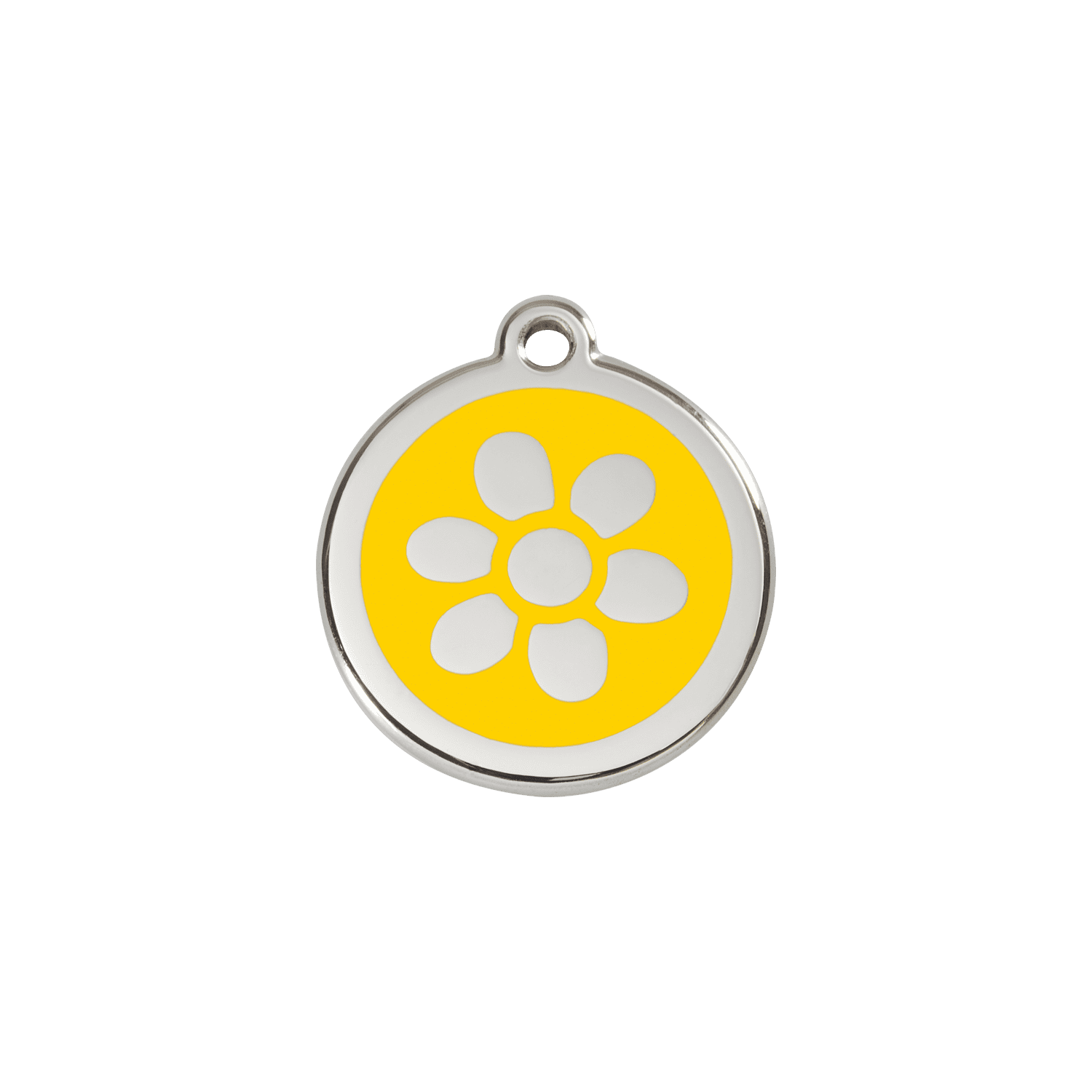 Vue avant - Médaille personnalisée pour chien/chat Red Dingo Émail/Acier Jaune 20mm - Fleur - Größe S