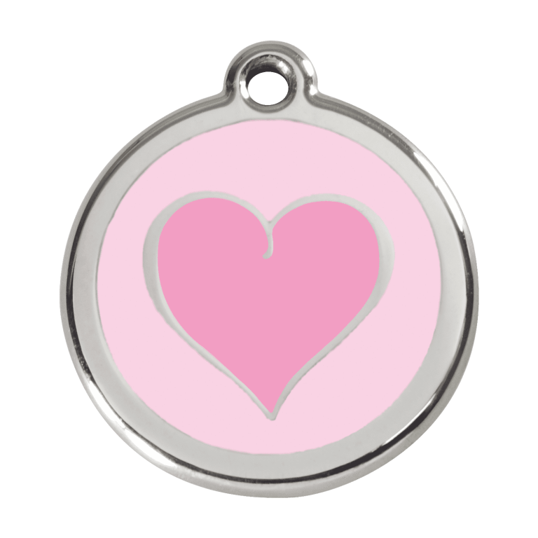 Vue avant - Médaille personnalisée pour chien Red Dingo Émail et acier inoxydable - Motif coeur rose - Größe L