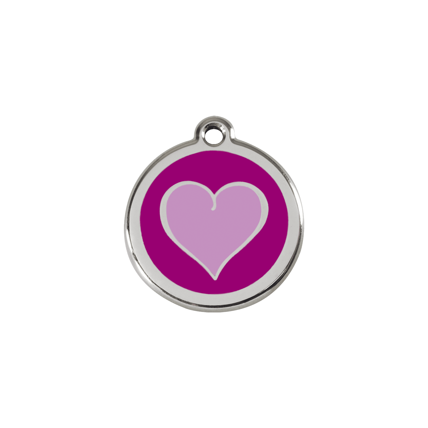 Vue avant - Médaille personnalisée pour chien/chat Red Dingo Émail et acier inoxydable - Coeur violet - Größe S