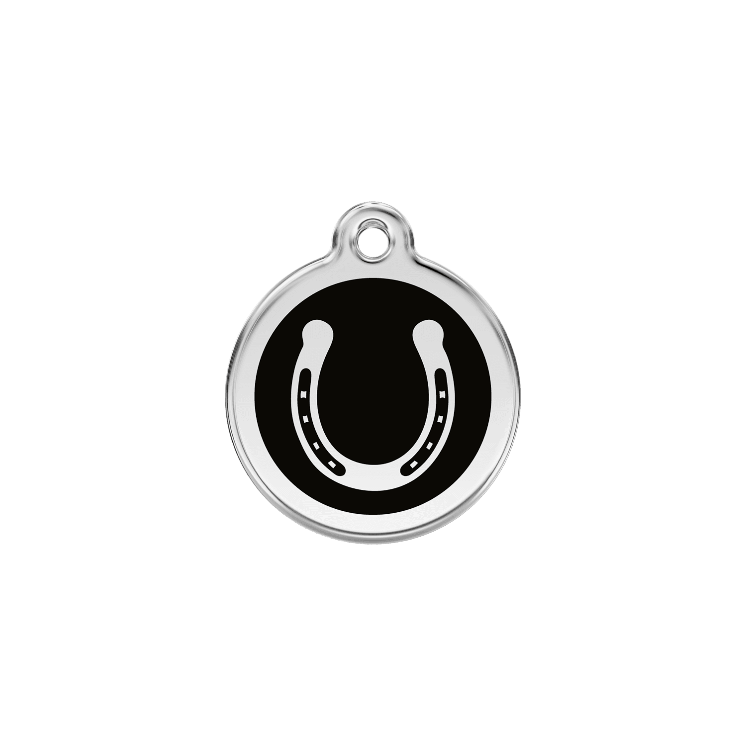 Vue avant - Médaille personnalisée pour chien/chat Red Dingo Émail et acier inoxydable Fer à cheval Noir S 20.00 7G