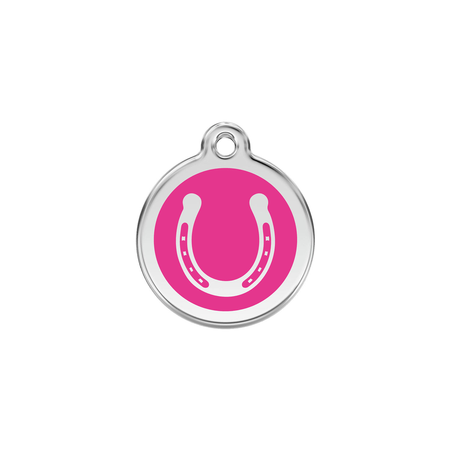 Vue avant - Médaille personnalisée pour chien/chat Red Dingo Émail et acier inoxydable - Fer à cheval - Rose vif - Größe S