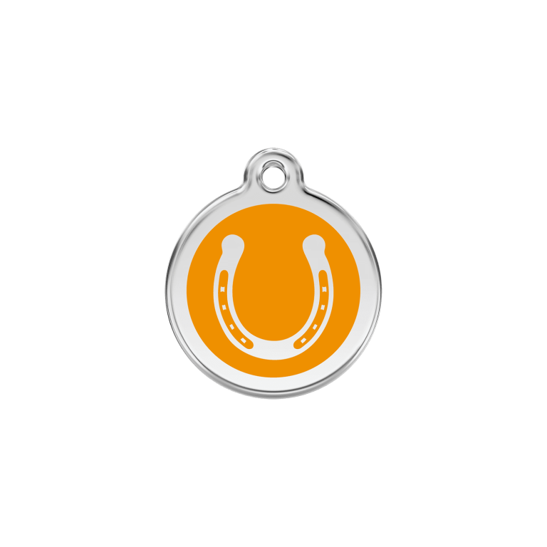 Vue avant - Médaille personnalisée pour chien/chat Red Dingo Émail/Acier inoxydable Orange S 20.00mm - Fer à cheval