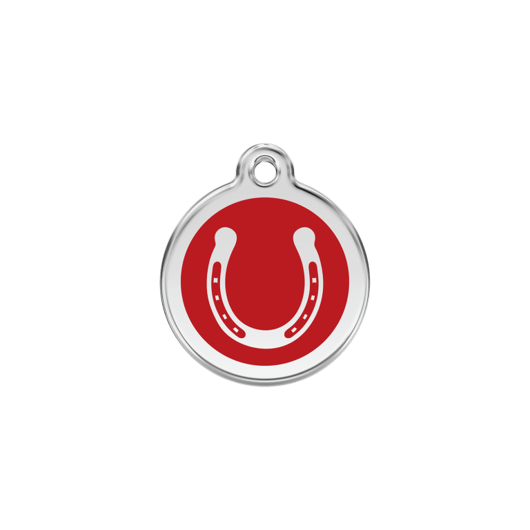 Vue avant - Médaille personnalisable Red Dingo Émail/Acier inoxydable - Fer à cheval - Rouge - Größe S