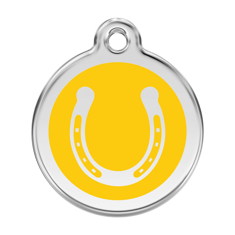Vue avant - Médaille personnalisée pour chien Red Dingo Émail et acier inoxydable Jaune Größe L 38.00mm