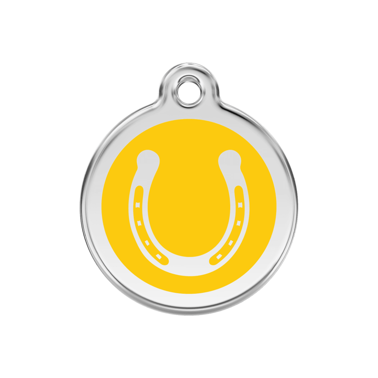 Vue avant - Médaille personnalisée pour chien ou chat Red Dingo Jaune 30.00mm - Émail et acier inoxydable